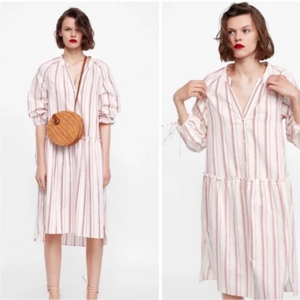 Zara Premium Denim Collection Red and White Striped Dress